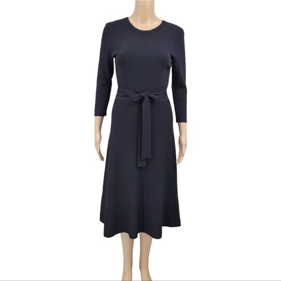 Eliza J Black Knit A-line Fit and Flare 3/4 Sleeves Dress Office to Evening - Picture 1 of 16